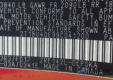 2009 Toyota Corolla S из США, поврежденный, VIN 2T1BU40E99C041200